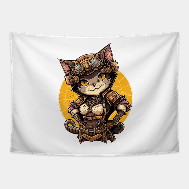 Female Steampunk Mechanic Cat Tapestry by Shaani