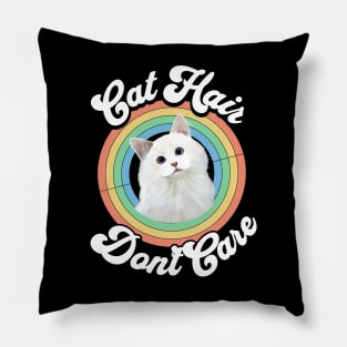 Cat Hair Don't Care - White Cat Pillow