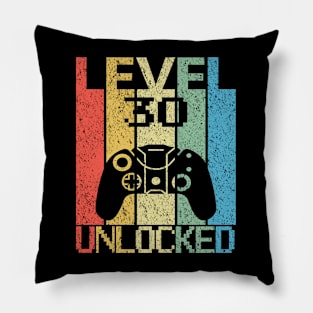 Funny Level 30 Unlocked, Retro 30th Birthday Gamer Gift Pillow