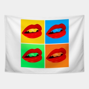 Pop lips. Pop art style mouths. Andy Warhol. Grid of four mouths pop art style. Tapestry