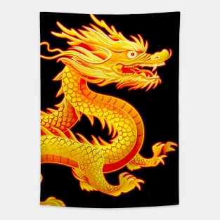 Chinese Golden Dragon on a Lucky Red Background 2: Chinese New Year, Year of the Dragon on a dark (Knocked Out) background Tapestry