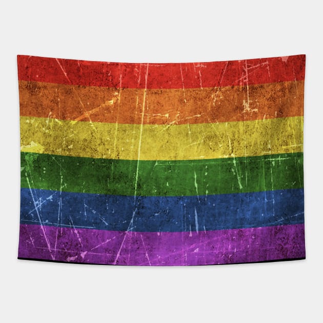 Vintage Aged and Scratched Rainbow Gay Pride Flag Tapestry by jeffbartels