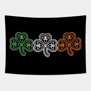 Three Celtic Knots Shamrocks With Ireland Flag Colors Tapestry