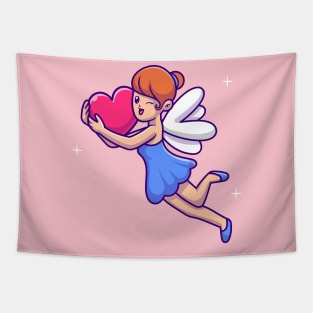 Cute Fairy Flying With Love Heart Cartoon Tapestry