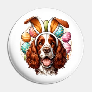 Welsh Springer Spaniel Embraces Easter with Bunny Ears Pin