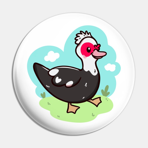 Kawaii Muscovy duck Pin by Jurassic Ink