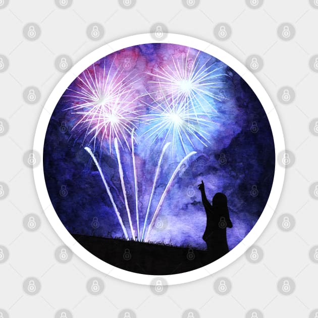 Blue and pink fireworks Magnet by Savousepate