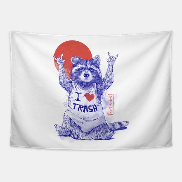 I Love Trash - Cute Funny Metal Raccoon Gift Tapestry by eduely