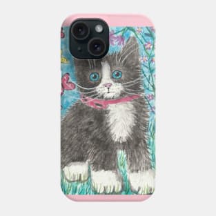 Tuxedo kitten cat  flowers Phone Case