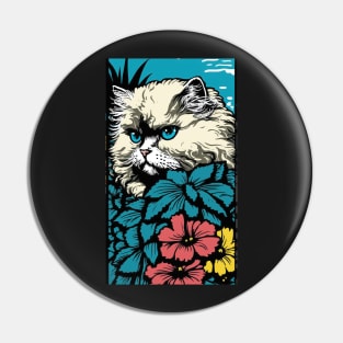 Persian Cat Vibrant Tropical Flower Tall Retro Vintage Digital Pop Art Portrait 3 Pin