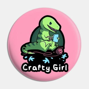 Crafty Girl - Cute Funny Dinosaur Craft Lover Pin