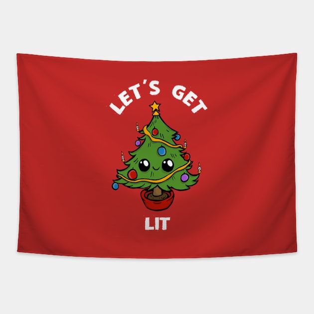 Let's Get Lit - Funny Cute Christmas Tree Design Tapestry by toruandmidori