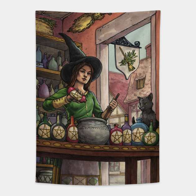 Everyday Witch Tarot - 8 of Pentacles Tapestry by Elisabeth Alba