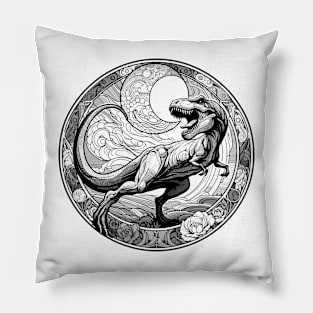 Tyrannosaurus Rex Art Nouveau T-Rex B&W Pillow