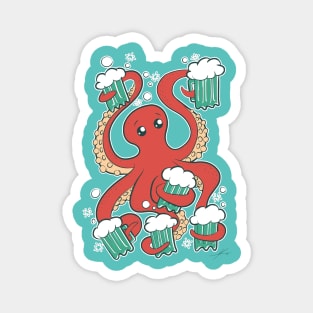 Happy Octopus Drinking Beers by IAMO Magnet