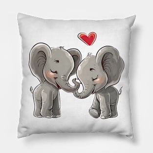 Valentine Cartoon Elephant Couple Pillow