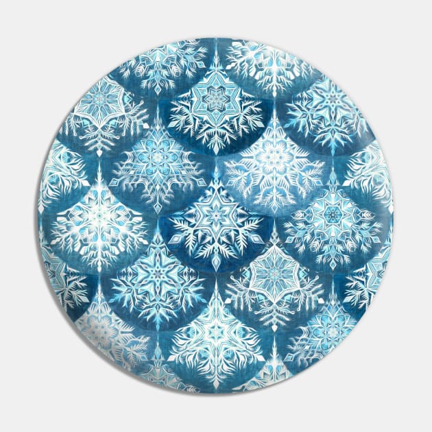 Icy Mermaid Snowflake Scales in Denim Blue Pin by micklyn
