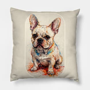 Pencil Sketch Style White French Bulldog Pillow