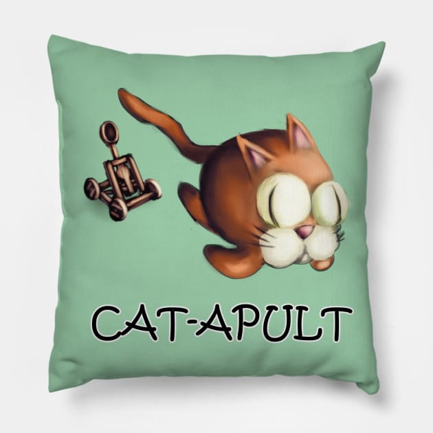 Cat-Apult. Pillow by AtomicBanana