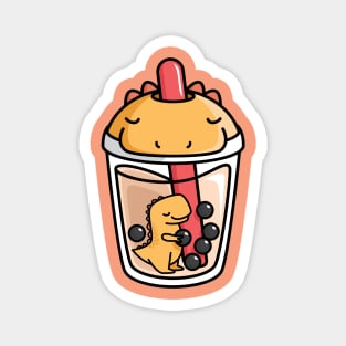 Bubble Tea with Cute Kawaii T-Rex Inside Magnet