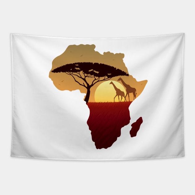 Africa Map Landscape Tapestry by Malchev