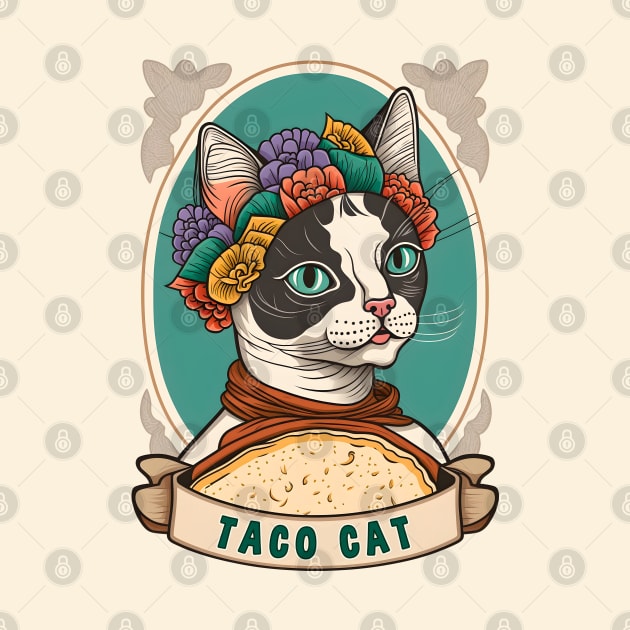 Taco Cat Cinco De Mayo Funny Floral Cat Lover Mexican Fiesta by Ai Wanderer