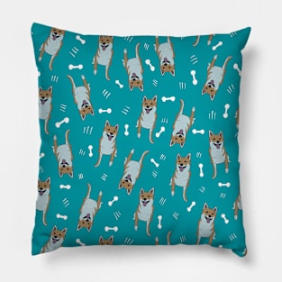 Shiba Inu in Turquoise Blue Pillow