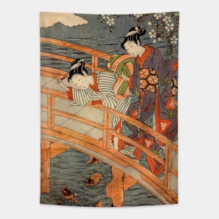 Harmony on the Bridge - Vintage Japanese Art Ukiyo-e Tapestry