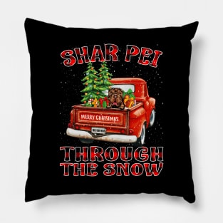 Christmas Shar Pei Through The Snow Dog Santa Truck Tree Pillow