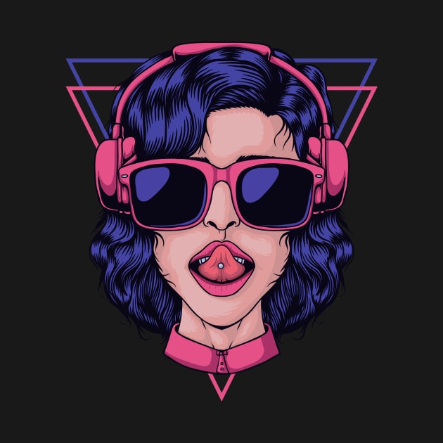 Modern Gamer Girl with Headphones and Tongue Piercing by SLAG_Creative