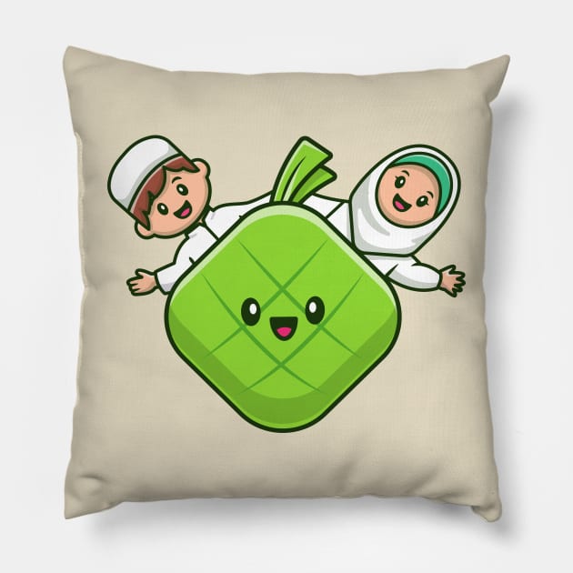 Moslem Couple With Cute Ketupat (2) Pillow by Catalyst Labs