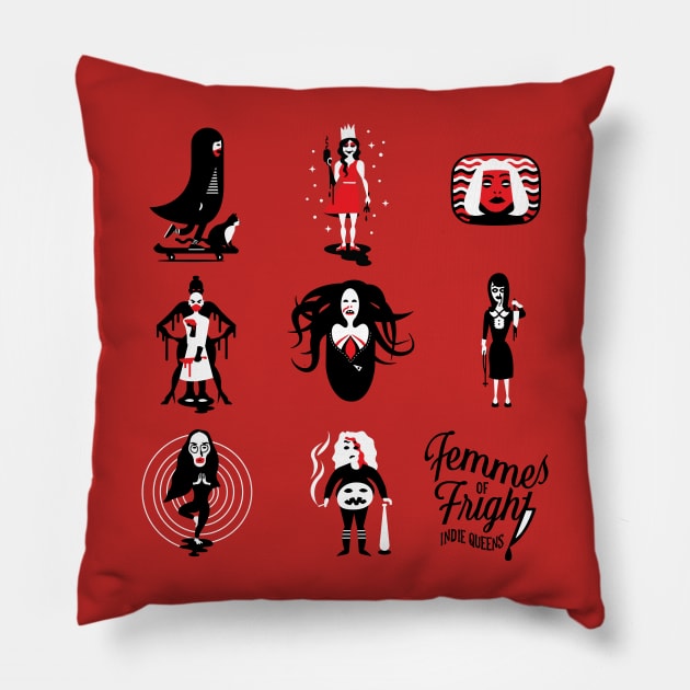 Femmes of Fright - Indy Queens Pillow by evilgoods