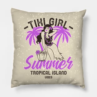 Tiki Girl Summer Vibes Hawaii Hawaiian Pillow