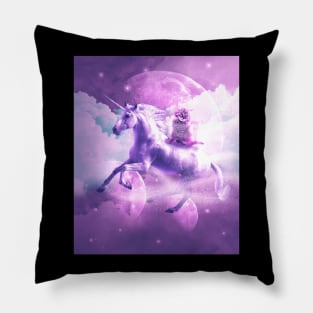 Kitty Cat Riding On Flying Space Galaxy Unicorn Pillow