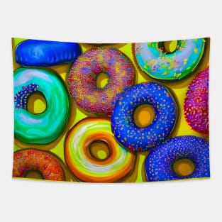 Colorful Donuts Yellow Tapestry