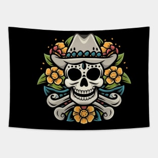 Cowboy Skull tattoo art Tapestry