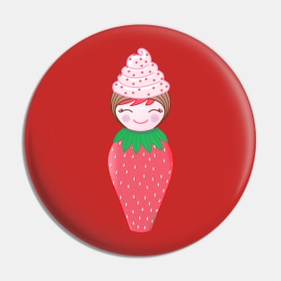 Kokeshi Strawberry Cupcake Pin