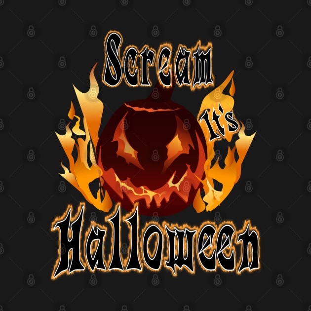 Scream It's Halloween Flaming Pumpkin by AuburnQuailart