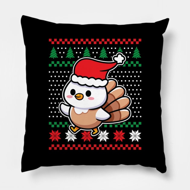 Ugly Christmas Sweaters Cute Turkey Pillow by JS Arts