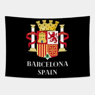 Barcelona Spain. White text. Gift Ideas For The Spanish Travel Enthusiast. Tapestry