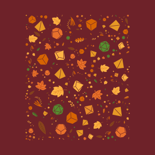 Autumn Leaves and Polyhedral Dice Tabletop RPG Pattern T-Shirt