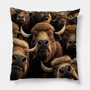 Bison Buffalo Wild Nature Funny Happy Humor Photo Selfie Pillow