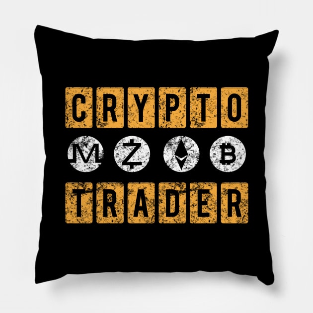 Crypto Trader Bitcoin Blockchain Distressed Pillow by theperfectpresents