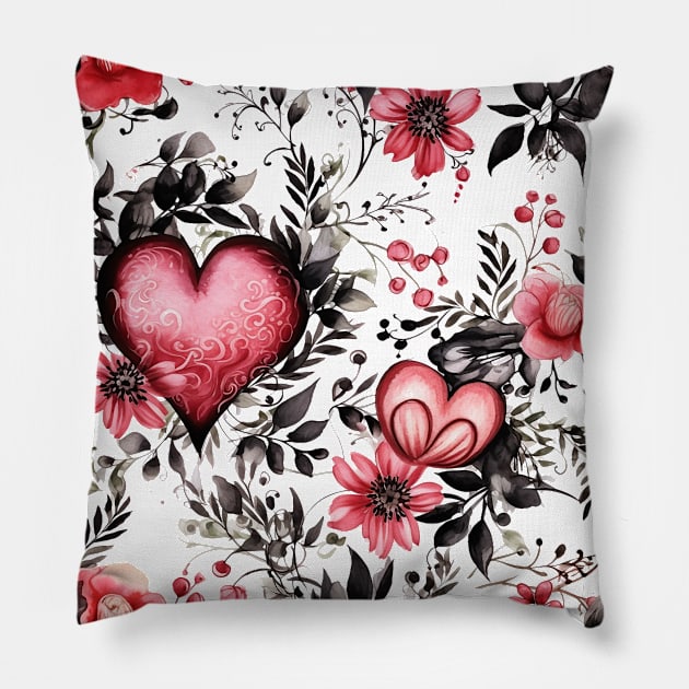 Gothic Valentines Watercolor Pattern #1 Pillow by RunAki