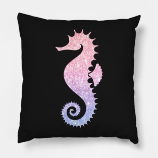 Pastel Pink and Purple Ombre Faux Glitter Seahorse Pillow