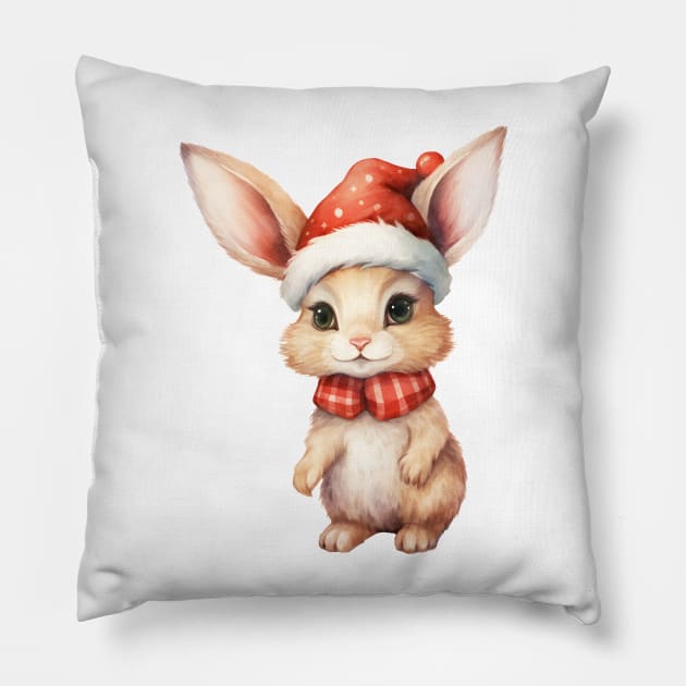 American Hare in Santa Hat Pillow by Chromatic Fusion Studio