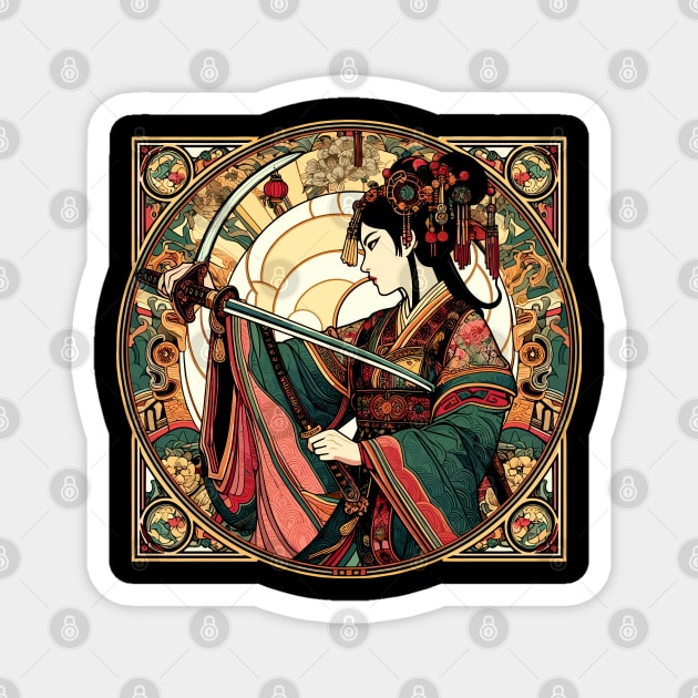 Chinese Sword Fighter Art Deco Mucha Mash-Up Magnet by RCDBerlin