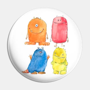 Funny Watercolor Monsters Pin