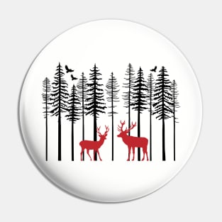 Reindeer in fir tree forest Pin