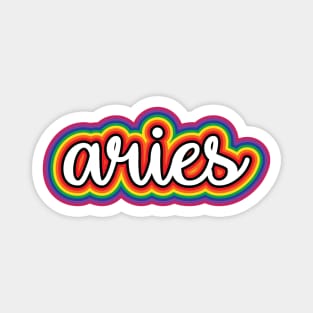 Aries Astrology Script Typography Gay Pride Rainbow Magnet